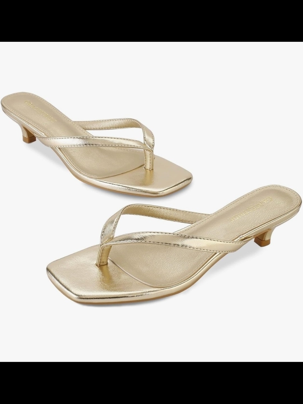 Metallic Gold Kitten Heel Thong Sandals